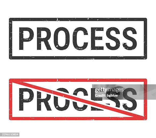 process - rubber stamps with crossed out stamp on white background - word processing stock illustrations