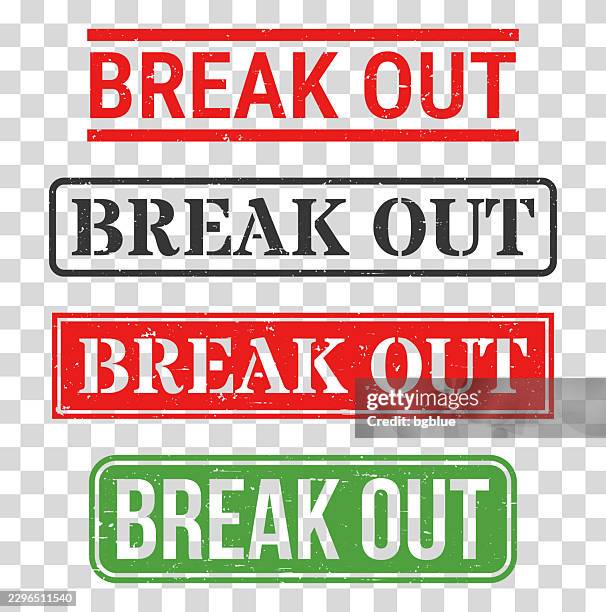 break out - rubber stamp set on blank background - colour explosion transparent background stock illustrations