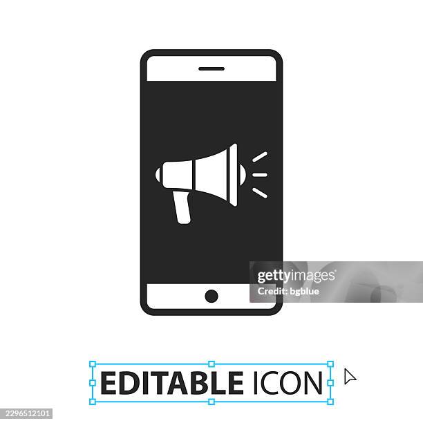 smartphone with megaphone - editable icon on white background - media solid icon stock illustrations