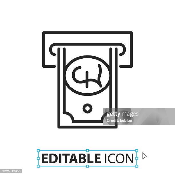 pound withdrawal - line editable icon on white background - automatic withdrawal stock illustrations