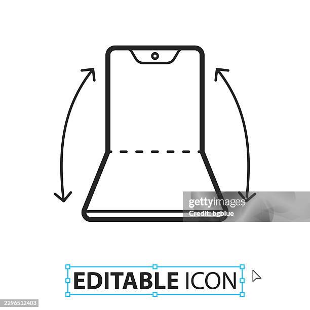 foldable smartphone - line editable icon on white background - flexible electronics stock illustrations