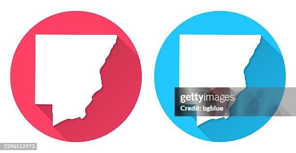 peoria county, illinois map. round icon with long shadow on red or blue background - peoria illinois stock illustrations