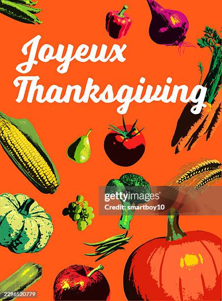 happy thanksgiving (in french) - broccoli field stock illustrations