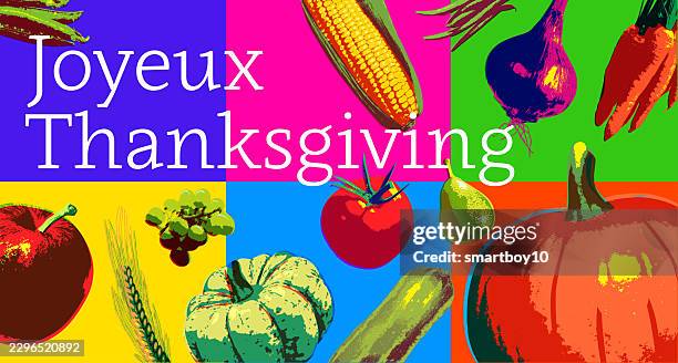 happy thanksgiving (in french) - broccoli field stock illustrations