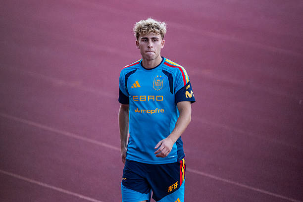 Fermin Lopez of Spain looks on during a training session at Ciudad del futbol de Las Rozas on September 22, 2026 in Madrid, Spain.