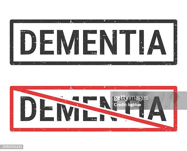 dementia - rubber stamps with crossed out stamp on white background - brain damage stock illustrations