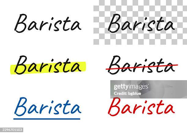 barista - handwritten text, highlighted, crossed out, underlined on blank background - bartender stock illustrations