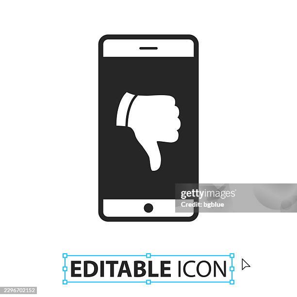 smartphone with thumbs down - editable icon on white background - error screen stock illustrations