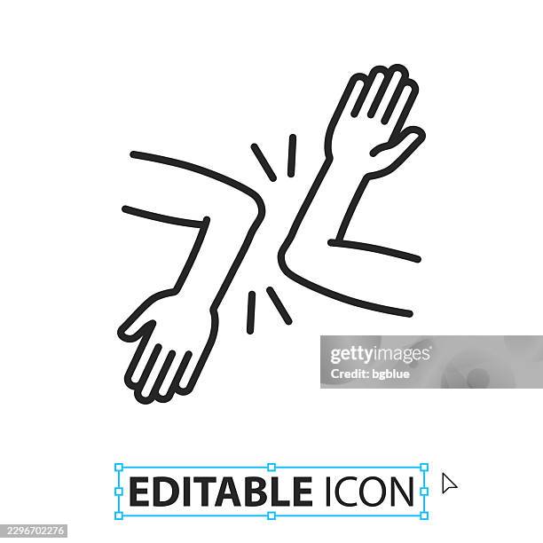 elbow bump - novel greeting - line editable icon on white background - elbow bump stock illustrations