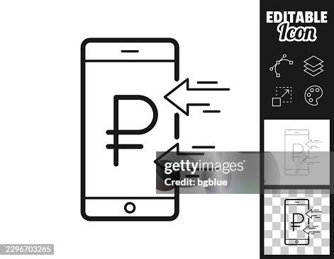 Receiving Russian ruble by smartphone. Icon for design. Easily editable Receiving Russian ruble by smartphone. Icon for design. Easily editable