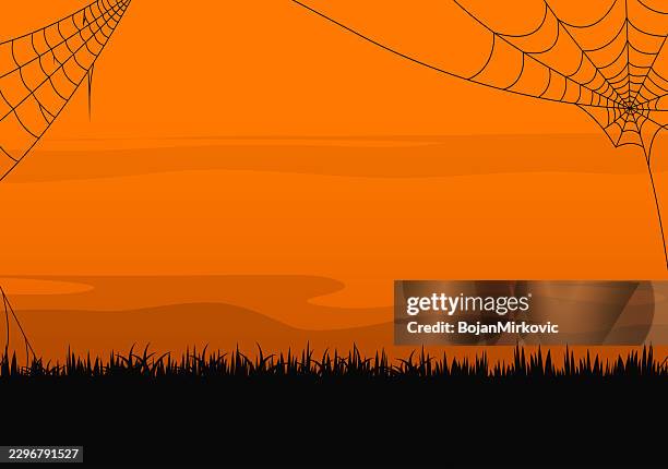 halloween spooky background, poster with cobweb. vector - graveyard background stock illustrations