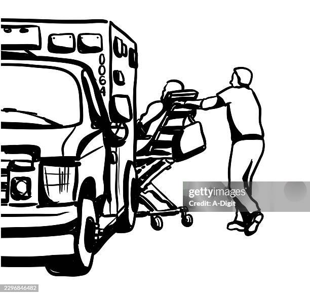 ambulance cardiac emergency ink drawing - triage stock illustrations
