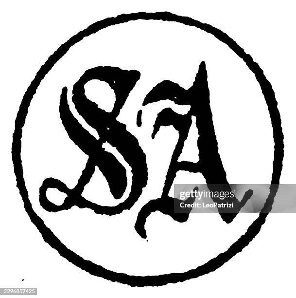 rare exeter silversmithing record highlighting the intricate gothic monogram of thomas sampson from exon - gothic font stock illustrations