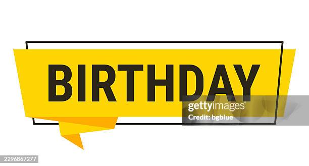 birthday - yellow speech bubble on white background - party hat white background stock illustrations