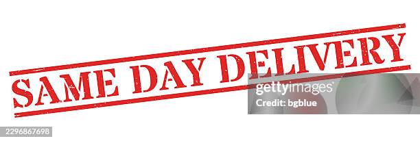 same day delivery - red rubber stamp on blank background - normal distribution stock illustrations