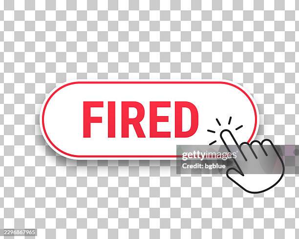 fired - 3d click web button with hand cursor on blank background - fired box stock illustrations