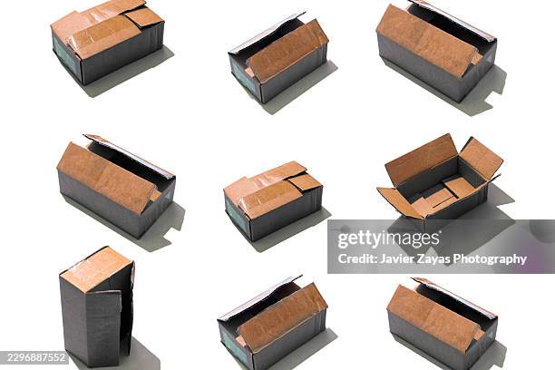 cardboard boxes different angles on white background - cardboard box different angles stock pictures, royalty-free photos & images