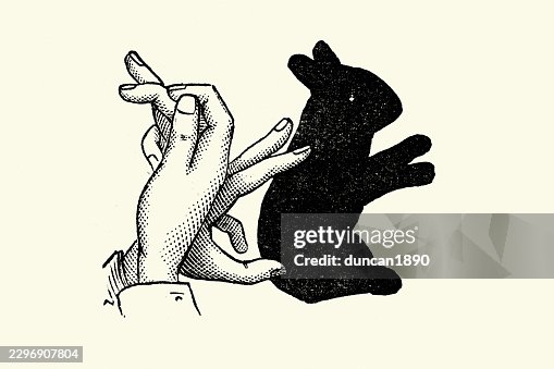 Shadowgraphy or ombromanie, Making hand shadow puppet, Hare Victorian Vintage illustration 19th Century Shadowgraphy or ombromanie, Making hand shadow puppet, Hare Victorian Vintage illustration 19th Century