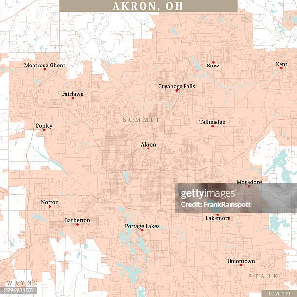 akron oh area 120k vector road map beige - kent stock illustrations