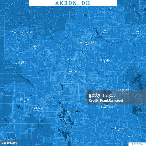 akron oh area 120k vector road map blue - kent stock illustrations