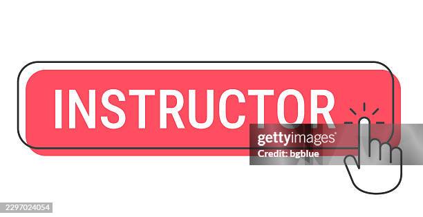 instructor - click button with hand cursor on white background - professor computer stock illustrations