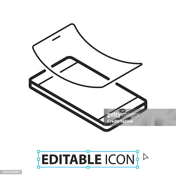 screen protector - line editable icon on white background - tempered glass stock illustrations