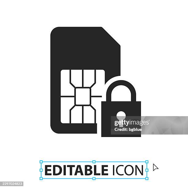 sim card with padlock - editable icon on white background - computer lock white background stock illustrations