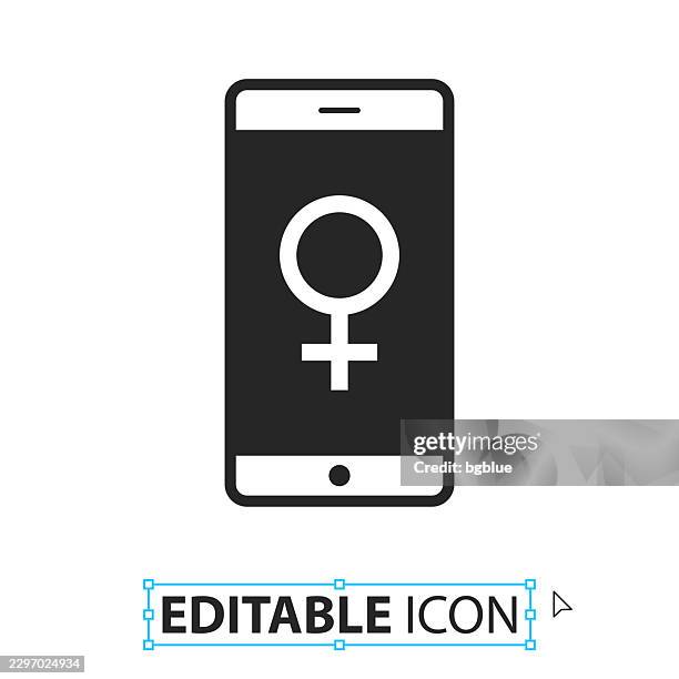 smartphone with female symbol - editable icon on white background - computer solid background stock illustrations