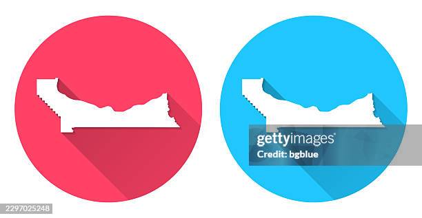 multnomah county, oregon map. round icon with long shadow on red or blue background - bend oregon stock illustrations