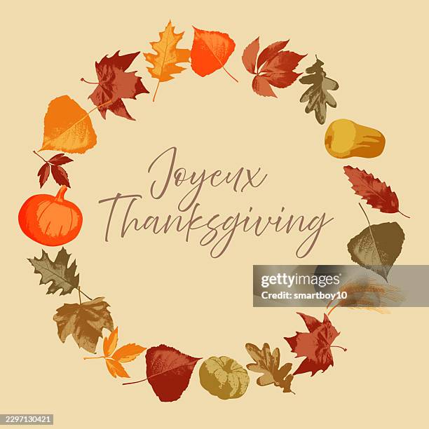 happy thanksgiving (in french) - cereal falling stock illustrations