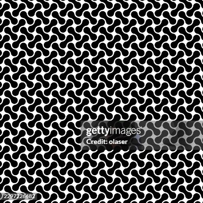 Black and white repeating curved pattern with tightly packed interlocking shapes across the entire image. Black and white repeating curved pattern with tightly packed interlocking shapes across the entire image.
