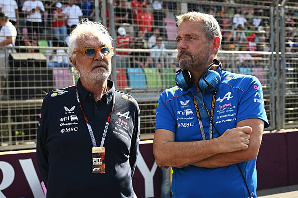 Flavio Briatore, Executive Advisor of Alpine F1 and Steve Nielsen, Managing Director of Alpine F1 on the grid prior to the F1 Grand Prix of...