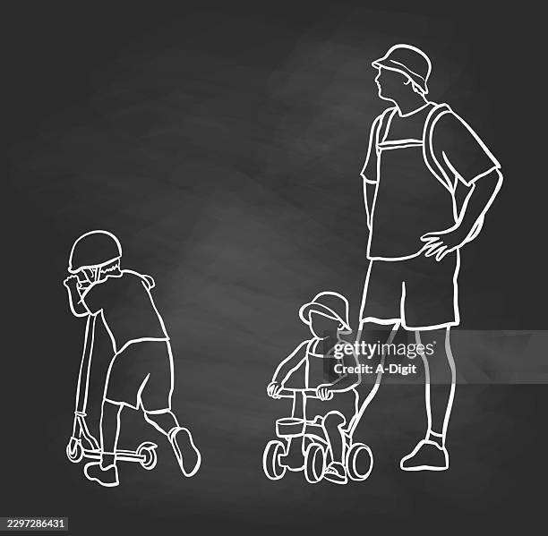 single dad blackboard - scooter helmet stock illustrations