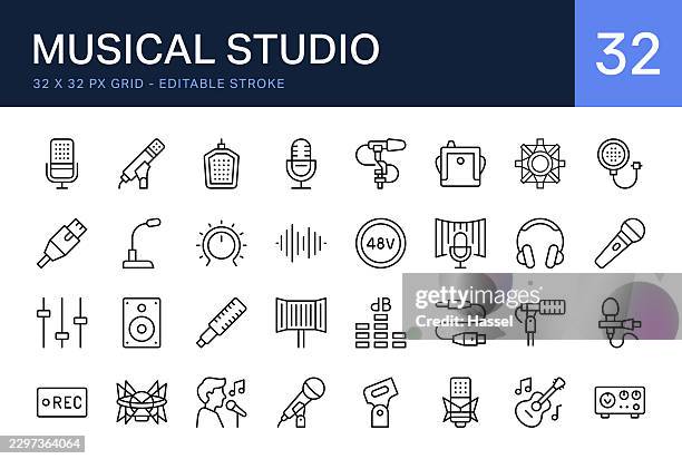 musical studio line icon set - boom microphone stock illustrations