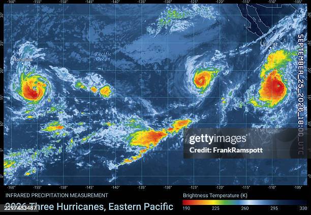 three hurricanes 20260925 18utc black rain map eastern pacific - baja mexico map stock illustrations