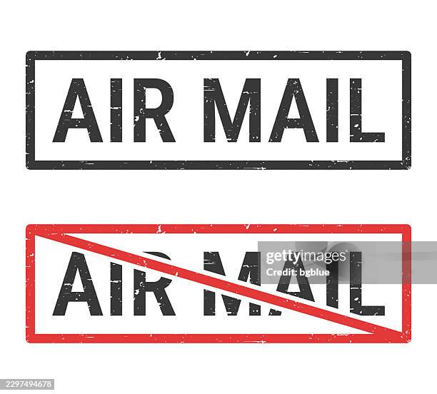 air mail - rubber stamps with crossed out stamp on white background - stop sign post vector stock illustrations
