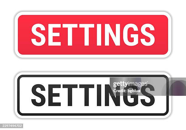 settings - red and black labels on white background - light installation stock illustrations