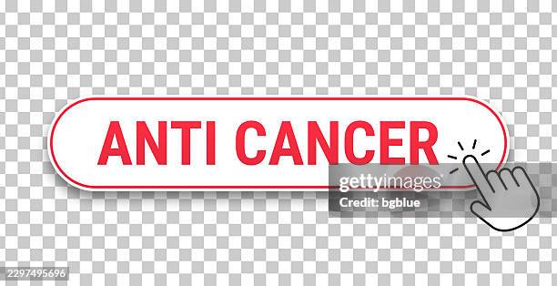 anti cancer - 3d click web button with hand cursor on blank background - finger pushing button stock illustrations