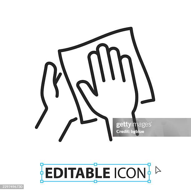clean and sanitize hands with wipes - line editable icon on white background - kitchen paper stock illustrations