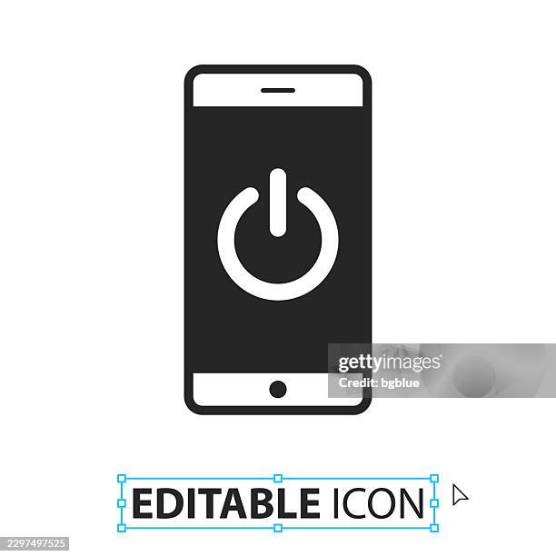 smartphone with power button - editable icon on white background - log off stock illustrations