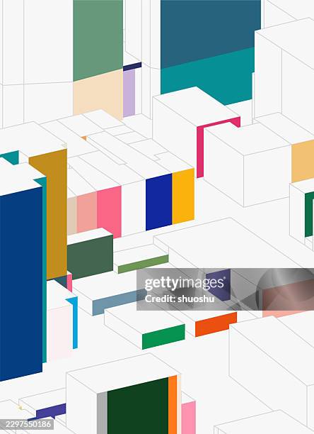 colorful 3d perspective cube poster abstract background - isometric cube pattern stock illustrations