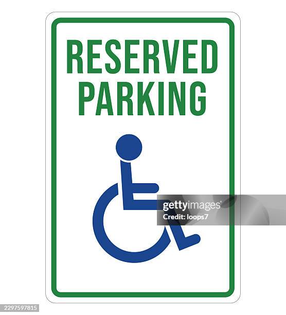 reserved parking sign with wheelchair accessibility symbol - disability services stock illustrations