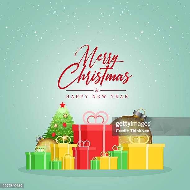 merry christmas background with tree and gift boxes. - mall background stock illustrations