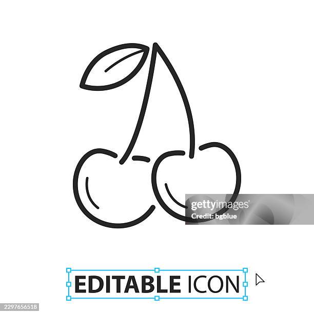 cherry - line editable icon on white background - sour cherry stock illustrations