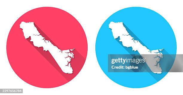 york county, virginia map. round icon with long shadow on red or blue background - westchester county stock illustrations