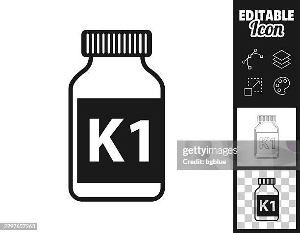 vitamin k1 supplement bottle. icon for design. easily editable - screw top stock illustrations