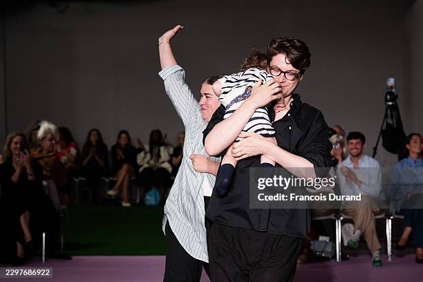 Fashion designers Ester Manas and Balthazar Delepierre walk the runway during the Ester Manas Womenswear Spring/Summer 2027 show as part of Paris...