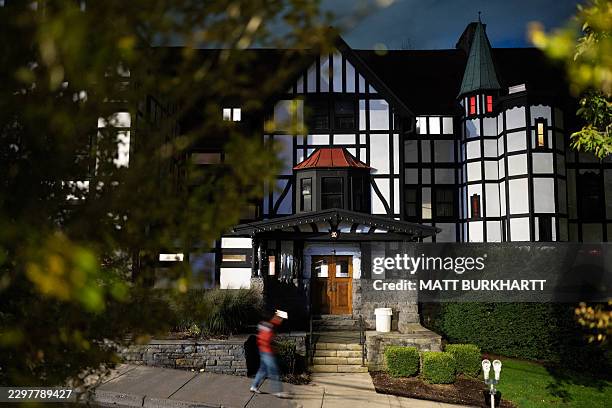 This photo taken on October 2 shows the Chi Pi fraternity house on the campus at Cornell University in Ithaca, New York. An alleged gang rape at...