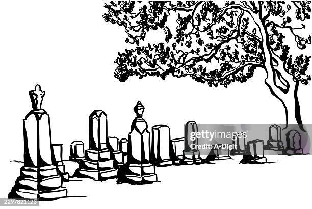 resting place cemetary ink - white granite stock illustrations