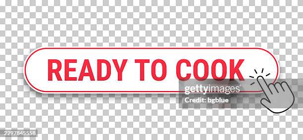ready to cook - 3d click web button with hand cursor on blank background - hand pushing button stock illustrations